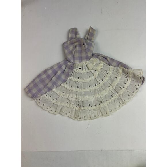 1960s Barbie clone lavender gingham sundress, eyelet tiers, 2-snap back vtg - Picture 2 of 4